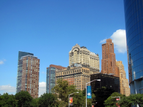 Blick auf die Skyline von der Ellis Island Fhre aus